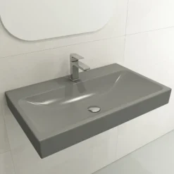 BOCCHI Scala 32" Rectangle Wallmount Fireclay Bathroom Sink, Matte Gray, Single Faucet Hole, 1078-006-0126