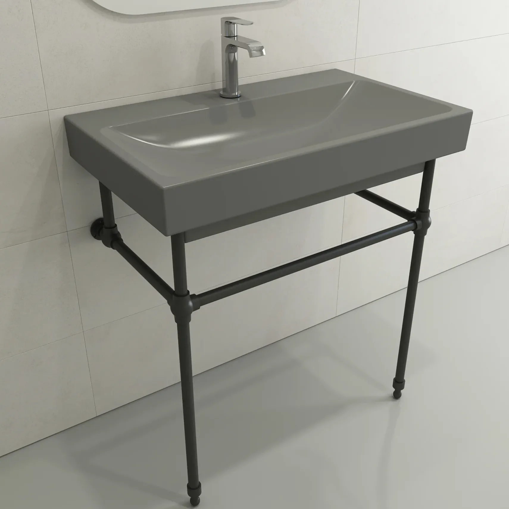 BOCCHI Scala 32" Rectangle Wallmount Fireclay Bathroom Sink, Matte Gray, Single Faucet Hole, 1078-006-0126