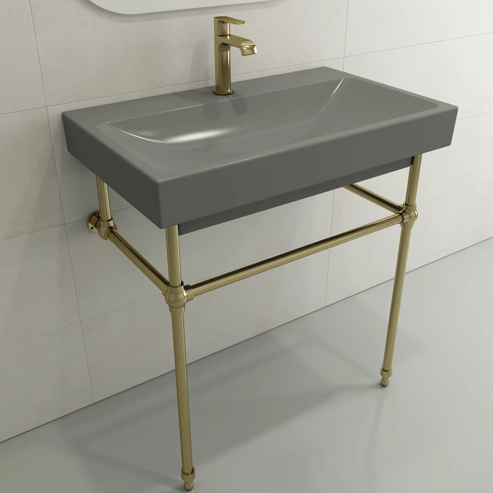 BOCCHI Scala 32" Rectangle Wallmount Fireclay Bathroom Sink, Matte Gray, Single Faucet Hole, 1078-006-0126
