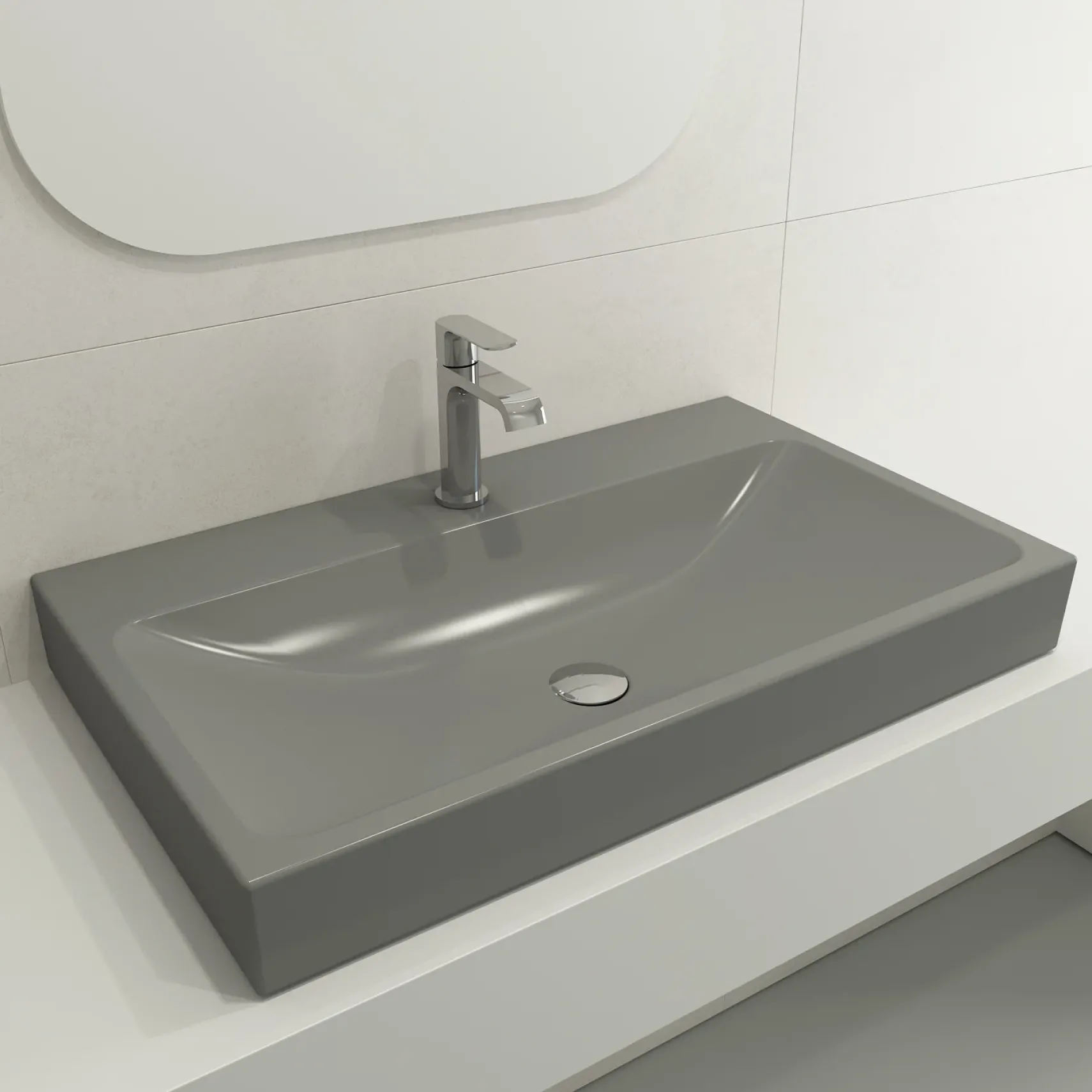 BOCCHI Scala 32" Rectangle Wallmount Fireclay Bathroom Sink, Matte Gray, Single Faucet Hole, 1078-006-0126