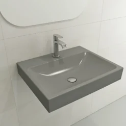 BOCCHI Scala 24" Rectangle Wallmount Fireclay Bathroom Sink, Matte Gray, Single Faucet Hole, 1077-006-0126