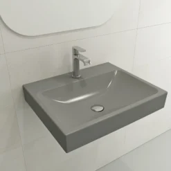 BOCCHI Scala 24" Rectangle Wallmount Fireclay Bathroom Sink, Matte Gray, Single Faucet Hole, 1077-006-0126
