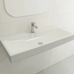 BOCCHI Scala 40" Rectangle Wallmount Fireclay Bathroom Sink, Matte White, Single Faucet Hole, 1079-002-0126