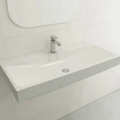 BOCCHI Scala 40" Rectangle Wallmount Fireclay Bathroom Sink, Matte White, Single Faucet Hole, 1079-002-0126