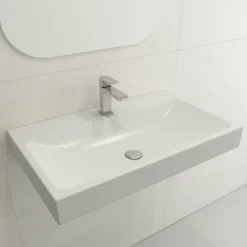 BOCCHI Scala 32" Rectangle Wallmount Fireclay Bathroom Sink, Matte White, Single Faucet Hole, 1078-002-0126