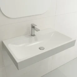 BOCCHI Scala 32" Rectangle Wallmount Fireclay Bathroom Sink, Matte White, Single Faucet Hole, 1078-002-0126