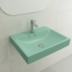 BOCCHI Scala 24" Rectangle Wallmount Fireclay Bathroom Sink, Matte Mint Green, Single Faucet Hole, 1077-033-0126