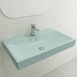 BOCCHI Scala 32" Rectangle Wallmount Fireclay Bathroom Sink, Matte Ice Blue, Single Faucet Hole, 1078-029-0126