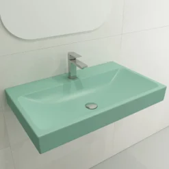 BOCCHI Scala 32" Rectangle Wallmount Fireclay Bathroom Sink, Matte Mint Green, Single Faucet Hole, 1078-033-0126