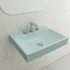 BOCCHI Scala 24" Rectangle Wallmount Fireclay Bathroom Sink, Matte Ice Blue, 3 Faucet Hole, 1077-029-0127