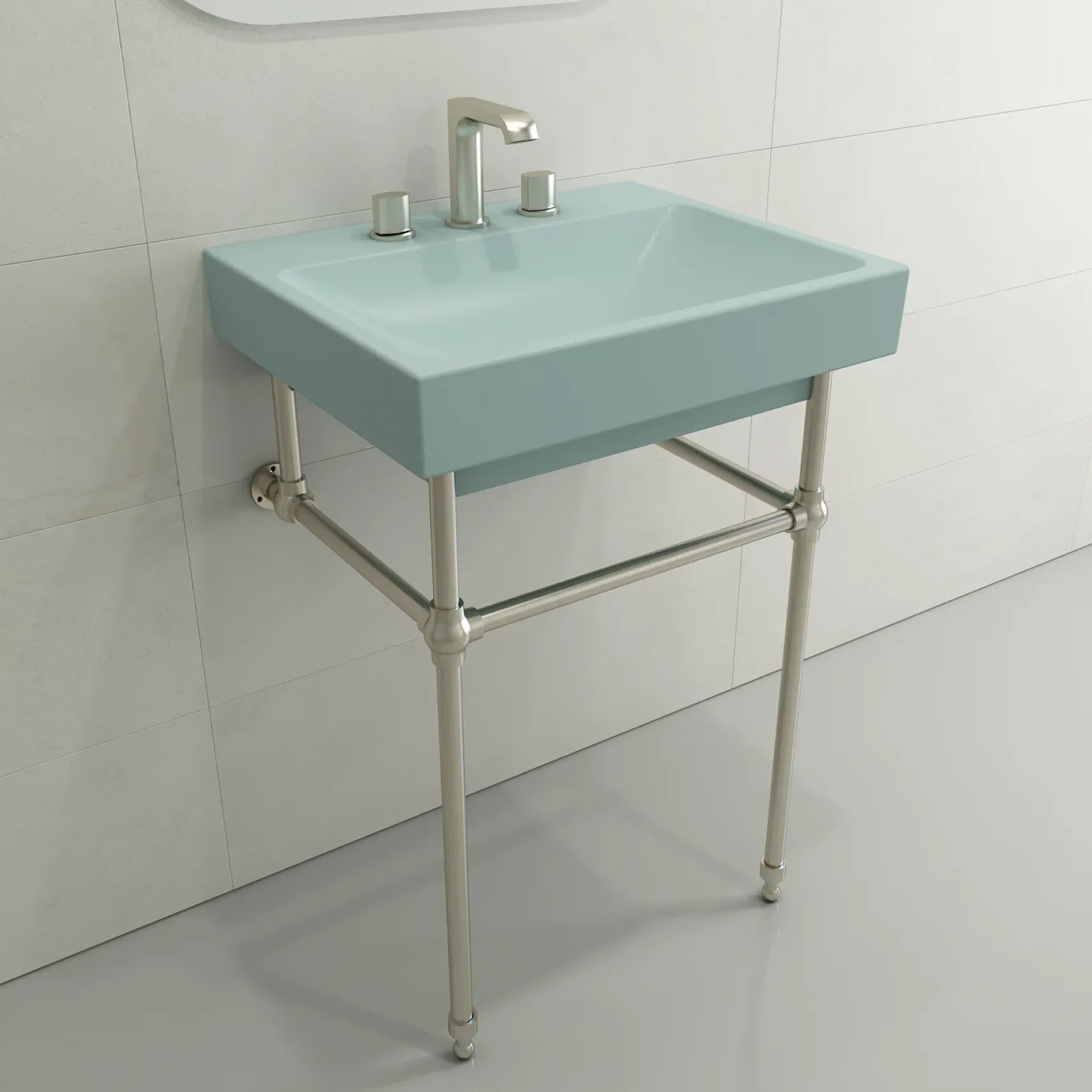BOCCHI Scala 24" Rectangle Wallmount Fireclay Bathroom Sink, Matte Ice Blue, 3 Faucet Hole, 1077-029-0127