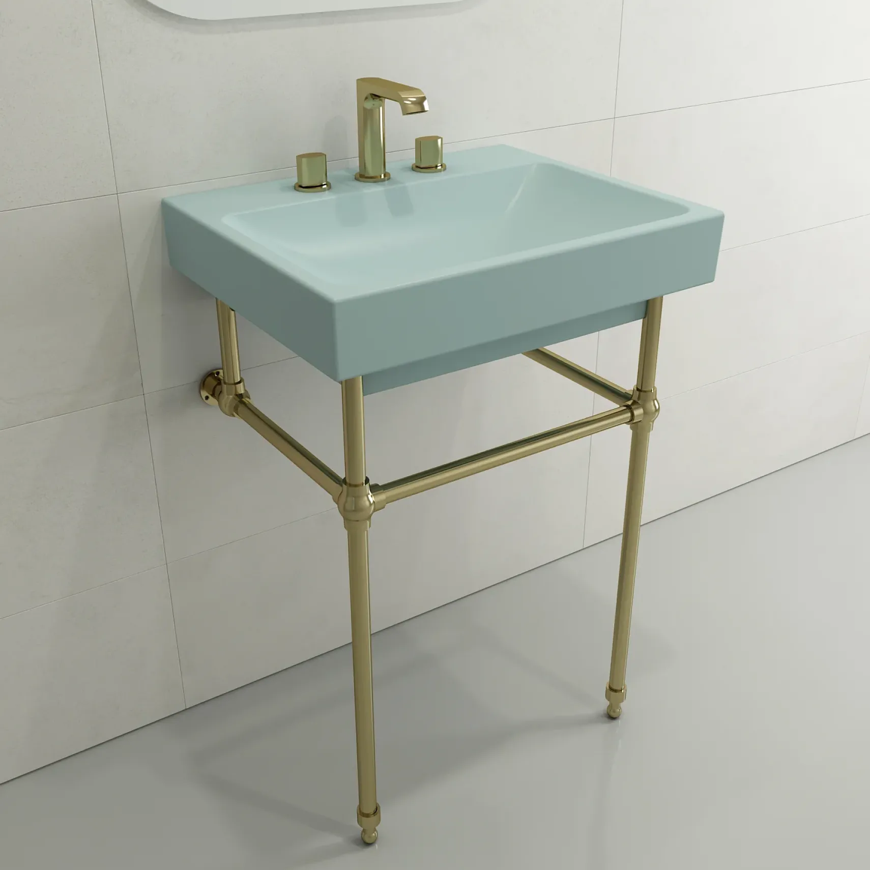 BOCCHI Scala 24" Rectangle Wallmount Fireclay Bathroom Sink, Matte Ice Blue, 3 Faucet Hole, 1077-029-0127