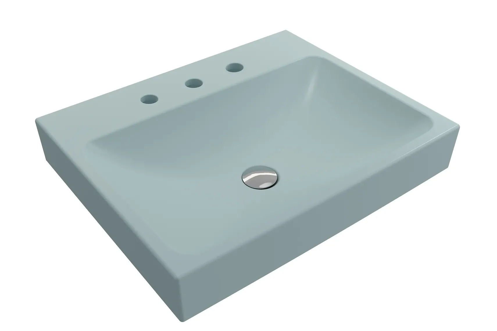 BOCCHI Scala 24" Rectangle Wallmount Fireclay Bathroom Sink, Matte Ice Blue, 3 Faucet Hole, 1077-029-0127