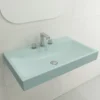 BOCCHI Scala 32" Rectangle Wallmount Fireclay Bathroom Sink, Matte Ice Blue, 3 Faucet Hole, 1078-029-0127