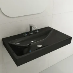 BOCCHI Scala 32" Rectangle Wallmount Fireclay Bathroom Sink, Black, 3 Faucet Hole, 1078-005-0127
