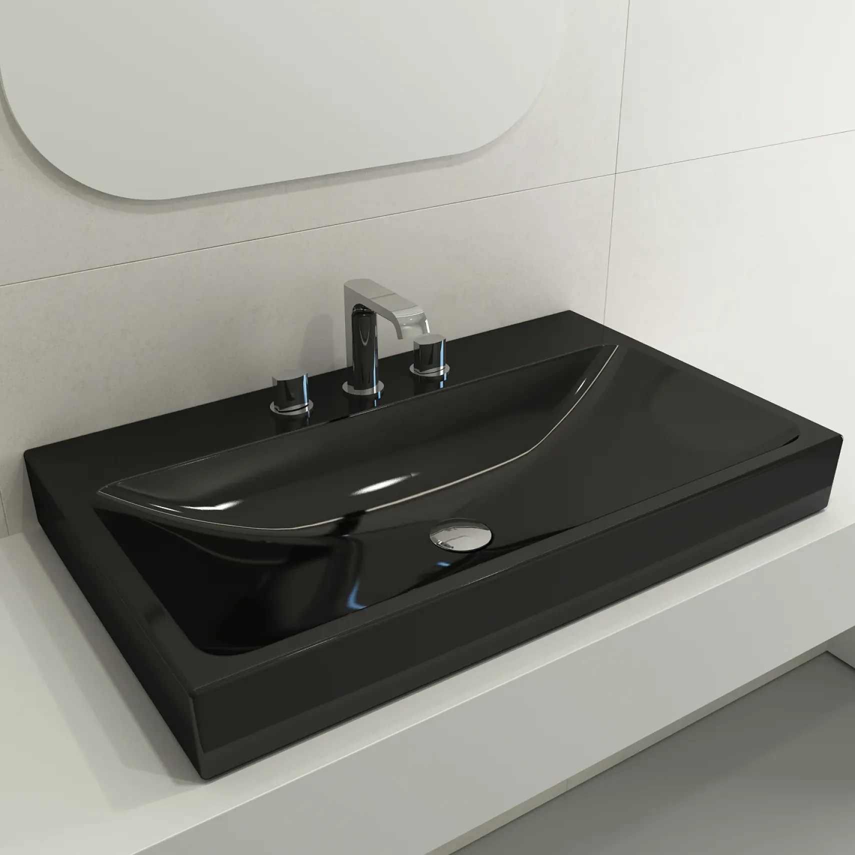 BOCCHI Scala 32" Rectangle Wallmount Fireclay Bathroom Sink, Black, 3 Faucet Hole, 1078-005-0127