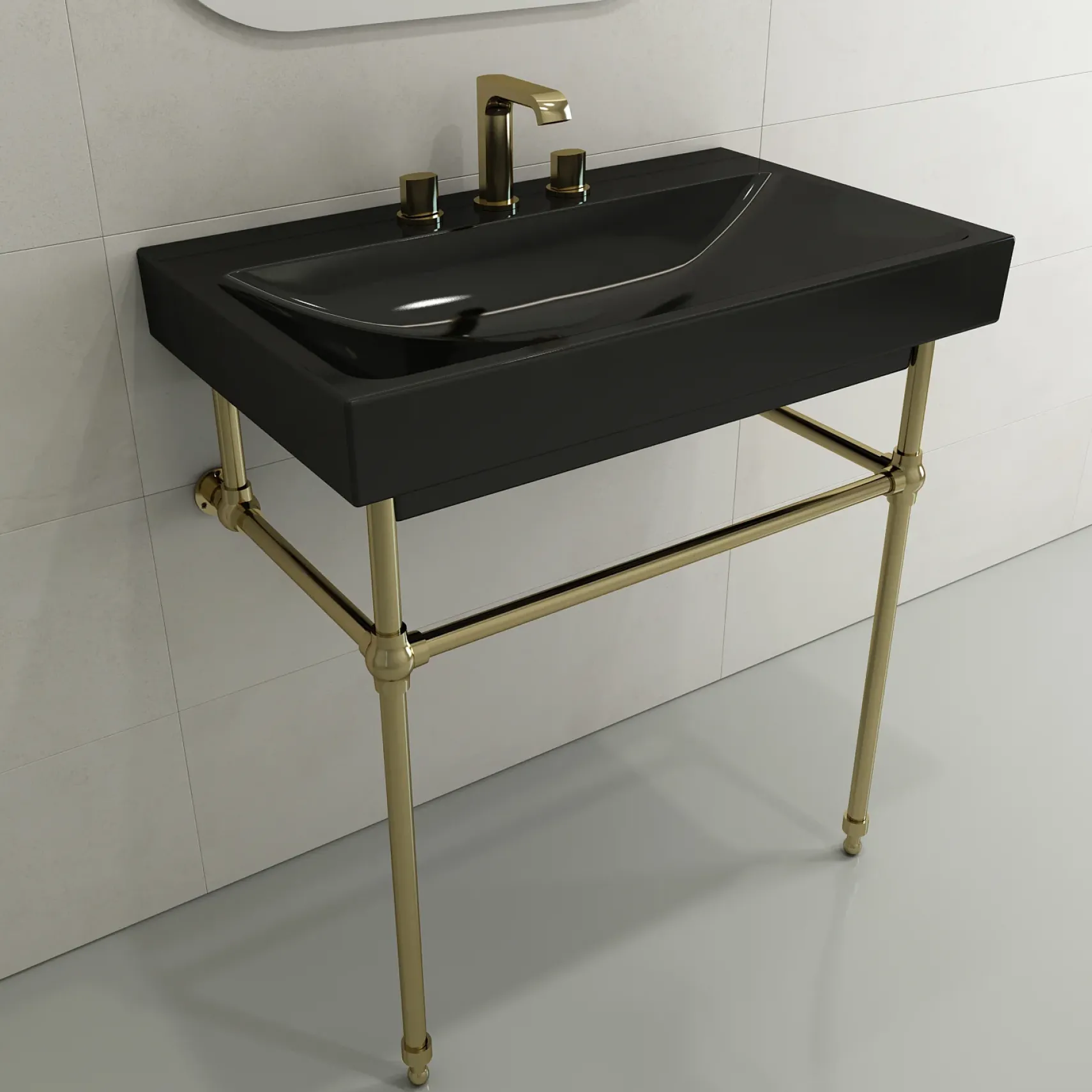BOCCHI Scala 32" Rectangle Wallmount Fireclay Bathroom Sink, Black, 3 Faucet Hole, 1078-005-0127