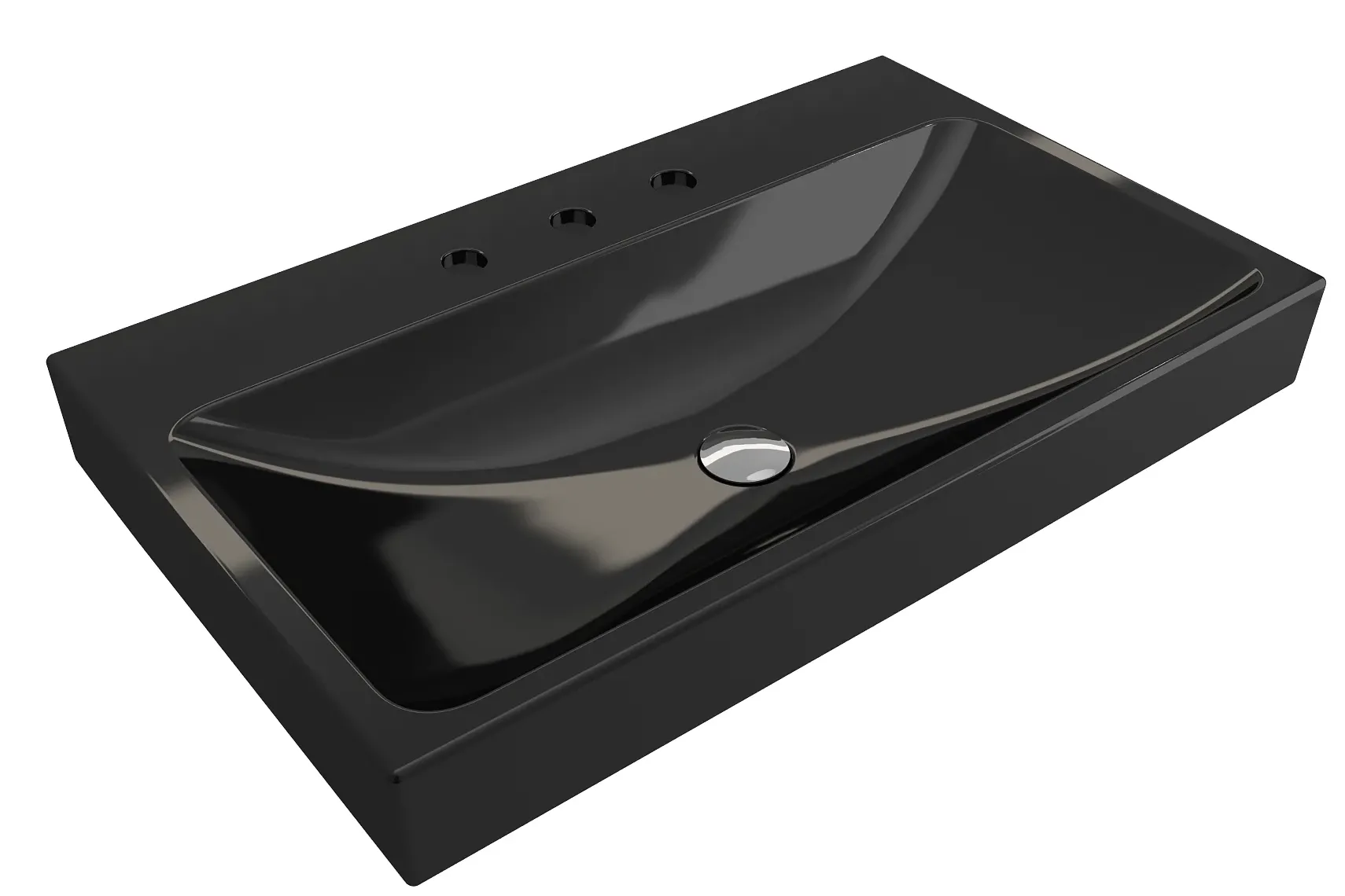 BOCCHI Scala 32" Rectangle Wallmount Fireclay Bathroom Sink, Black, 3 Faucet Hole, 1078-005-0127
