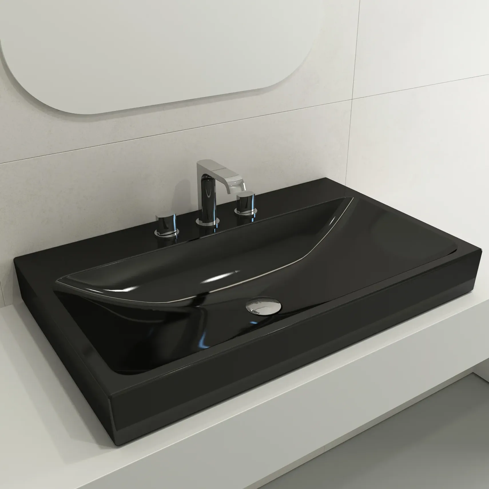 BOCCHI Scala 32" Rectangle Wallmount Fireclay Bathroom Sink, Black, 3 Faucet Hole, 1078-005-0127