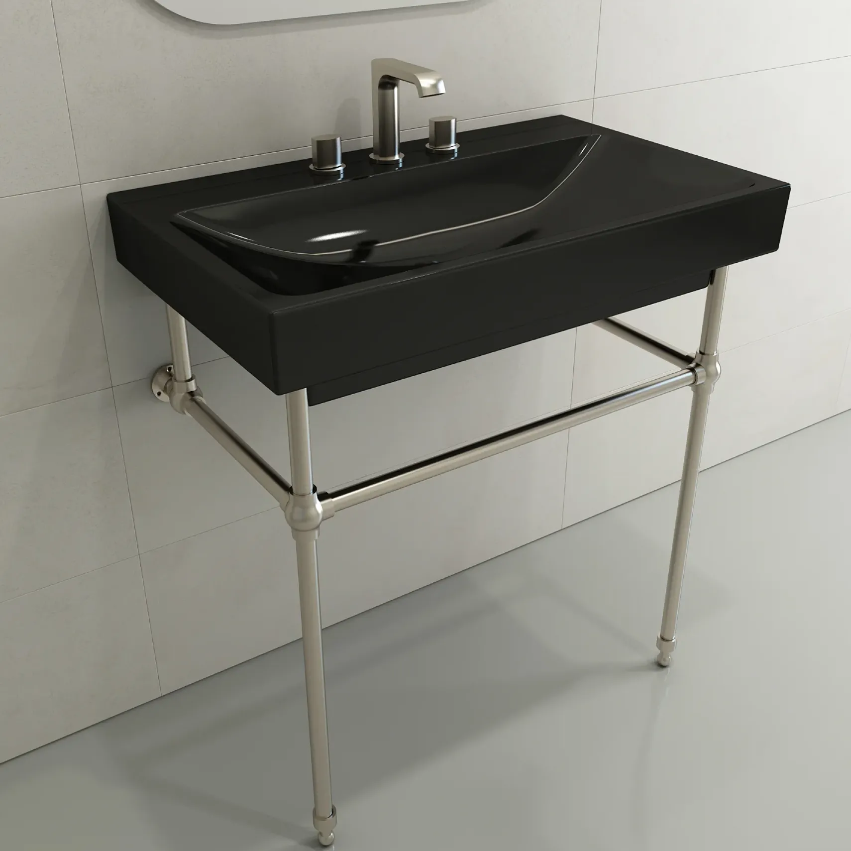 BOCCHI Scala 32" Rectangle Wallmount Fireclay Bathroom Sink, Black, 3 Faucet Hole, 1078-005-0127