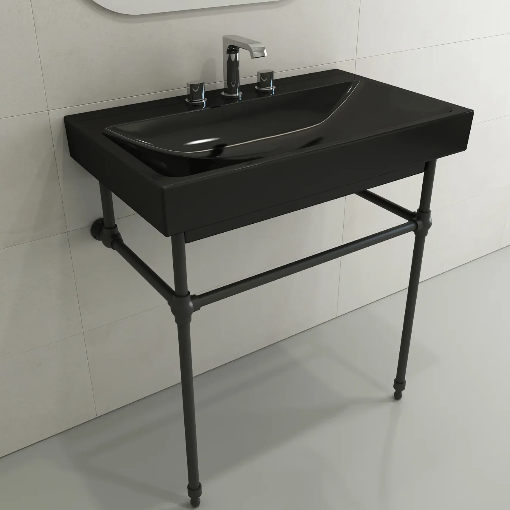 BOCCHI Scala 32" Rectangle Wallmount Fireclay Bathroom Sink, Black, 3 Faucet Hole, 1078-005-0127