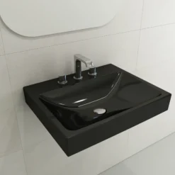 BOCCHI Scala 24" Rectangle Wallmount Fireclay Bathroom Sink, Black, 3 Faucet Hole, 1077-005-0127