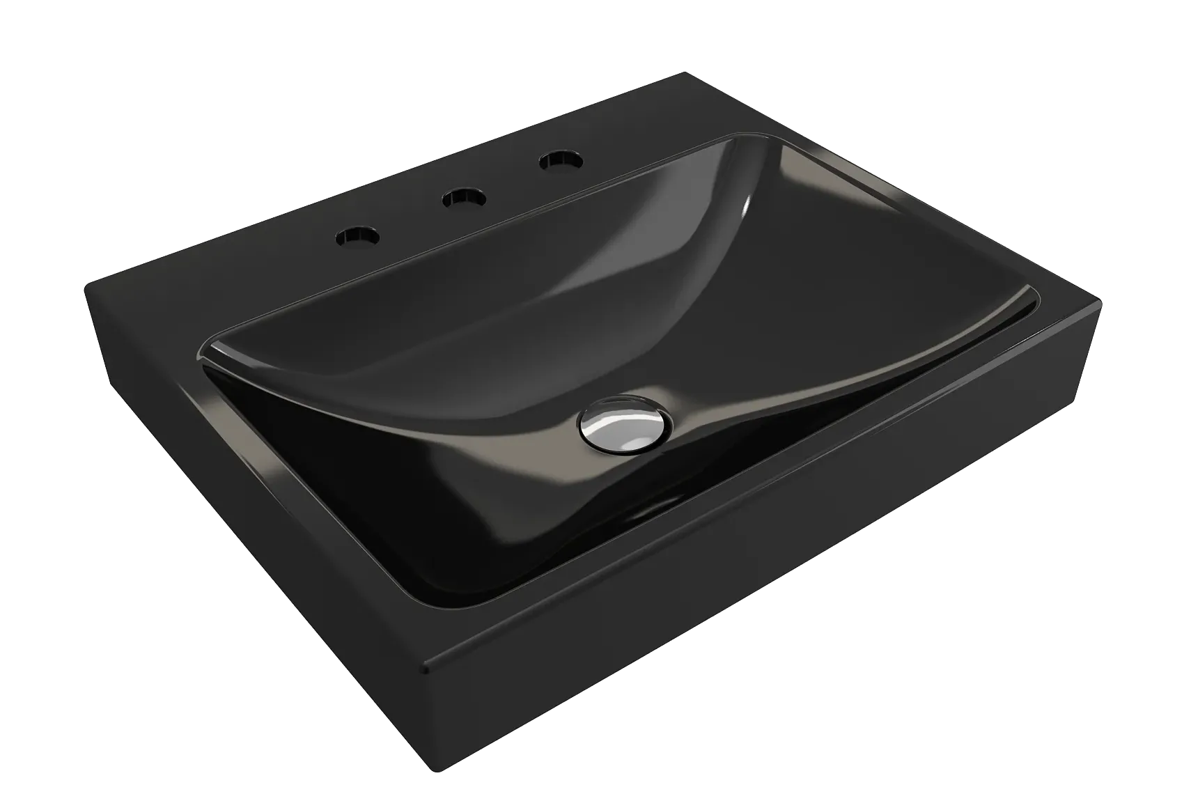 BOCCHI Scala 24" Rectangle Wallmount Fireclay Bathroom Sink, Black, 3 Faucet Hole, 1077-005-0127