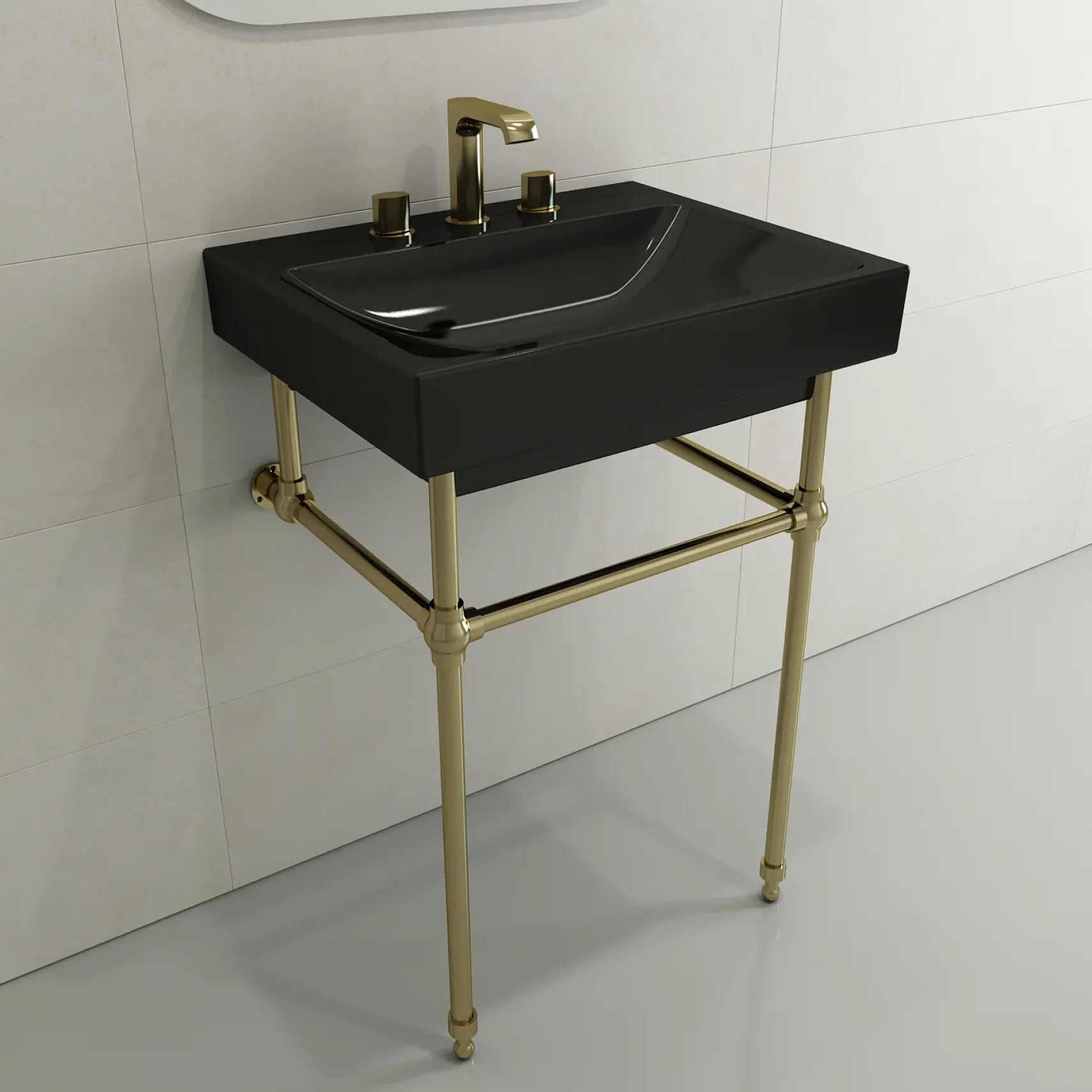 BOCCHI Scala 24" Rectangle Wallmount Fireclay Bathroom Sink, Black, 3 Faucet Hole, 1077-005-0127