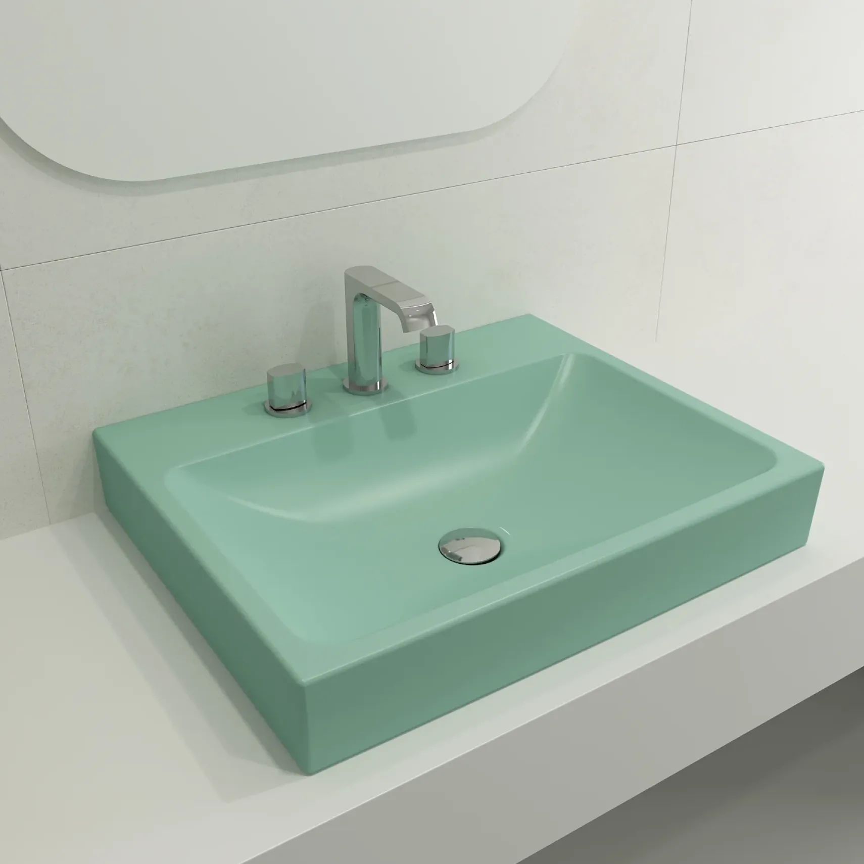 BOCCHI Scala 24" Rectangle Wallmount Fireclay Bathroom Sink, Matte Mint Green, 3 Faucet Hole, 1077-033-0127