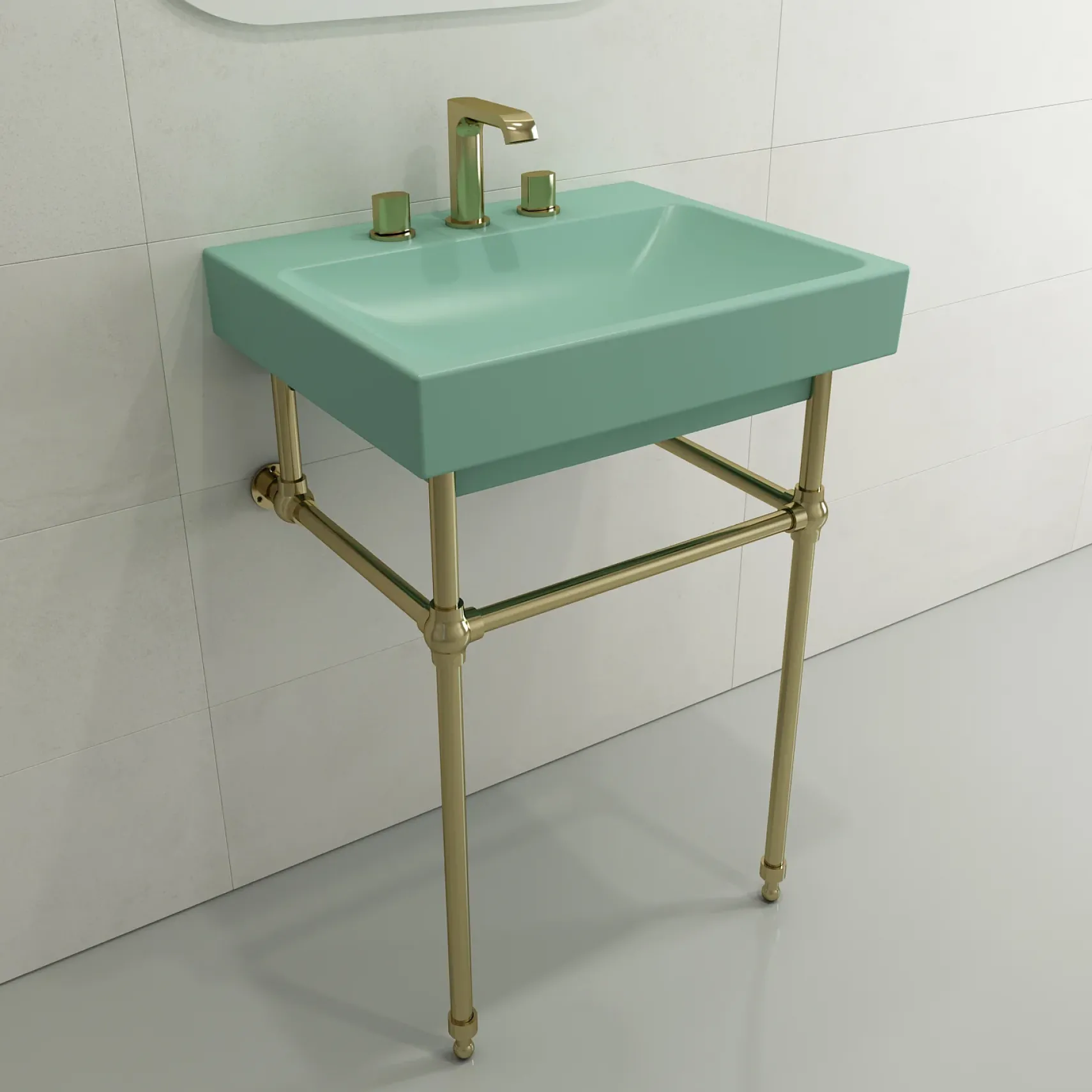 BOCCHI Scala 24" Rectangle Wallmount Fireclay Bathroom Sink, Matte Mint Green, 3 Faucet Hole, 1077-033-0127