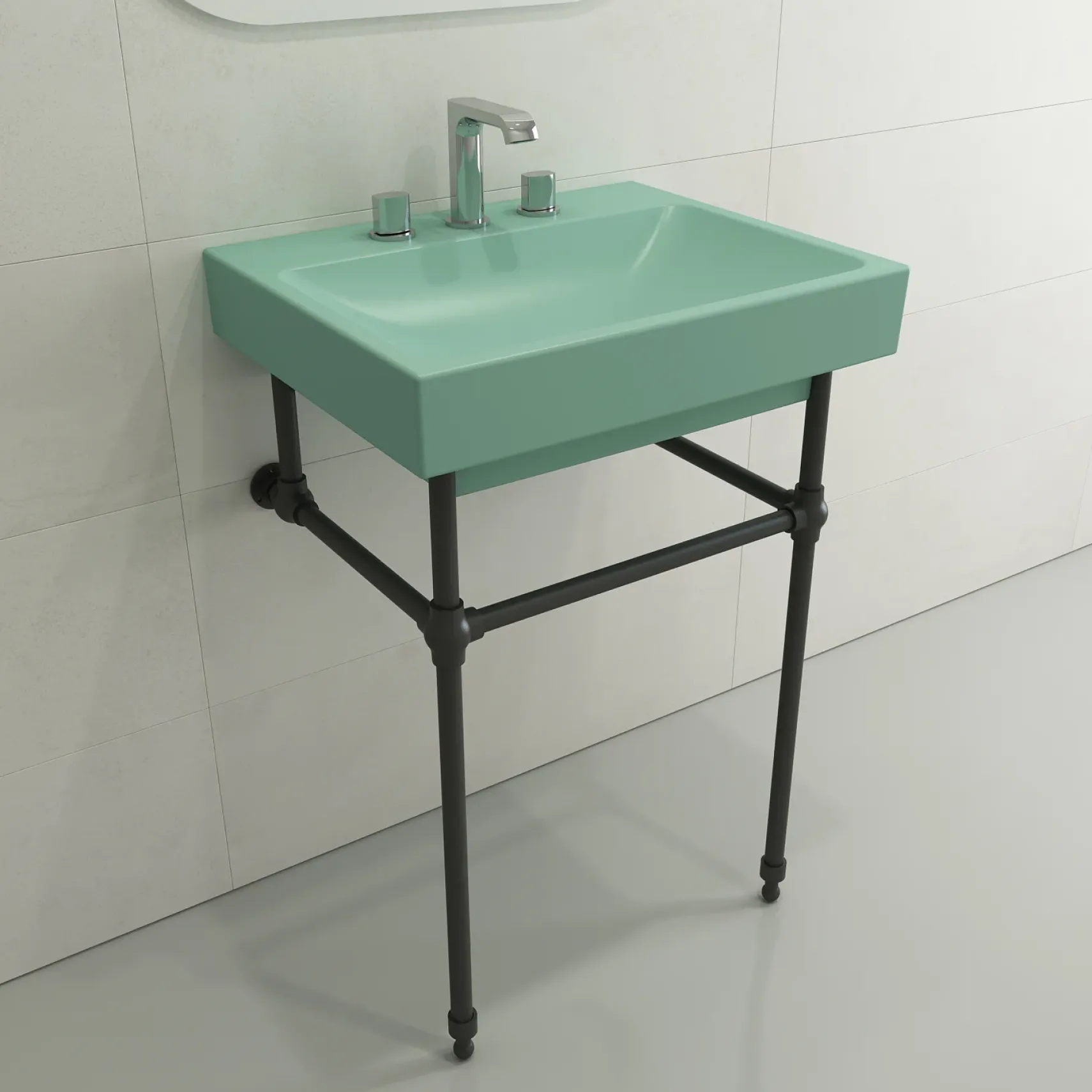 BOCCHI Scala 24" Rectangle Wallmount Fireclay Bathroom Sink, Matte Mint Green, 3 Faucet Hole, 1077-033-0127