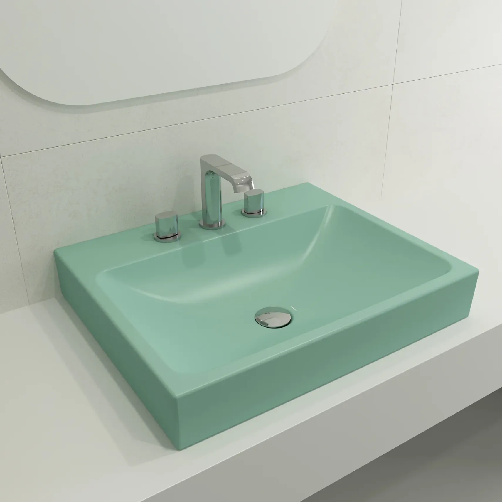 BOCCHI Scala 24" Rectangle Wallmount Fireclay Bathroom Sink, Matte Mint Green, 3 Faucet Hole, 1077-033-0127
