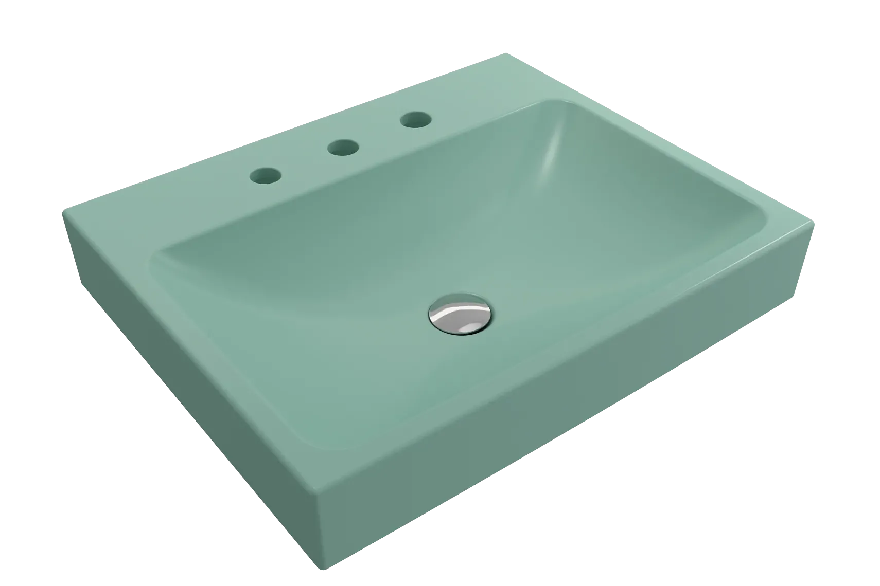 BOCCHI Scala 24" Rectangle Wallmount Fireclay Bathroom Sink, Matte Mint Green, 3 Faucet Hole, 1077-033-0127