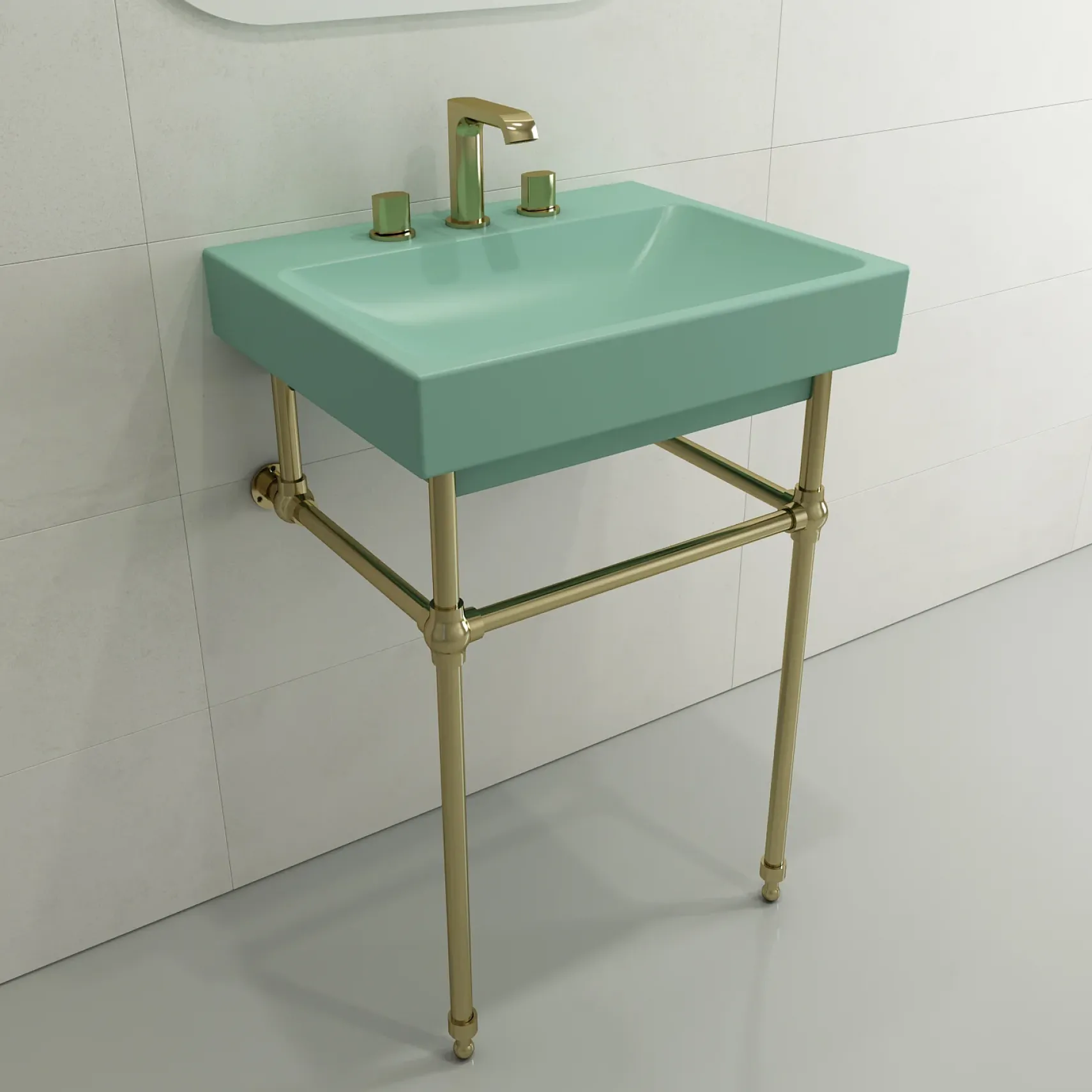 BOCCHI Scala 24" Rectangle Wallmount Fireclay Bathroom Sink, Matte Mint Green, 3 Faucet Hole, 1077-033-0127