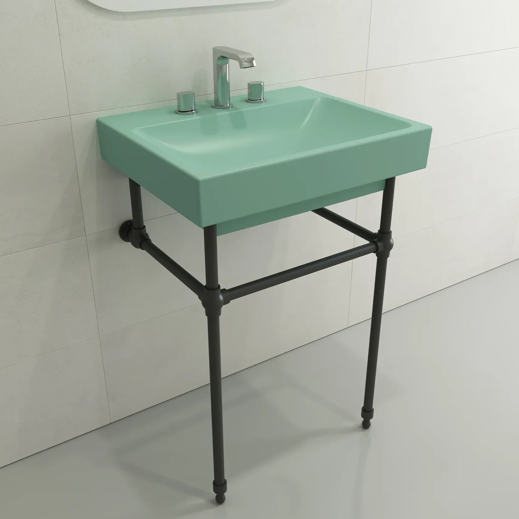BOCCHI Scala 24" Rectangle Wallmount Fireclay Bathroom Sink, Matte Mint Green, 3 Faucet Hole, 1077-033-0127