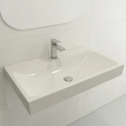 BOCCHI Scala 32" Rectangle Wallmount Fireclay Bathroom Sink, Biscuit, Single Faucet Hole, 1078-014-0126