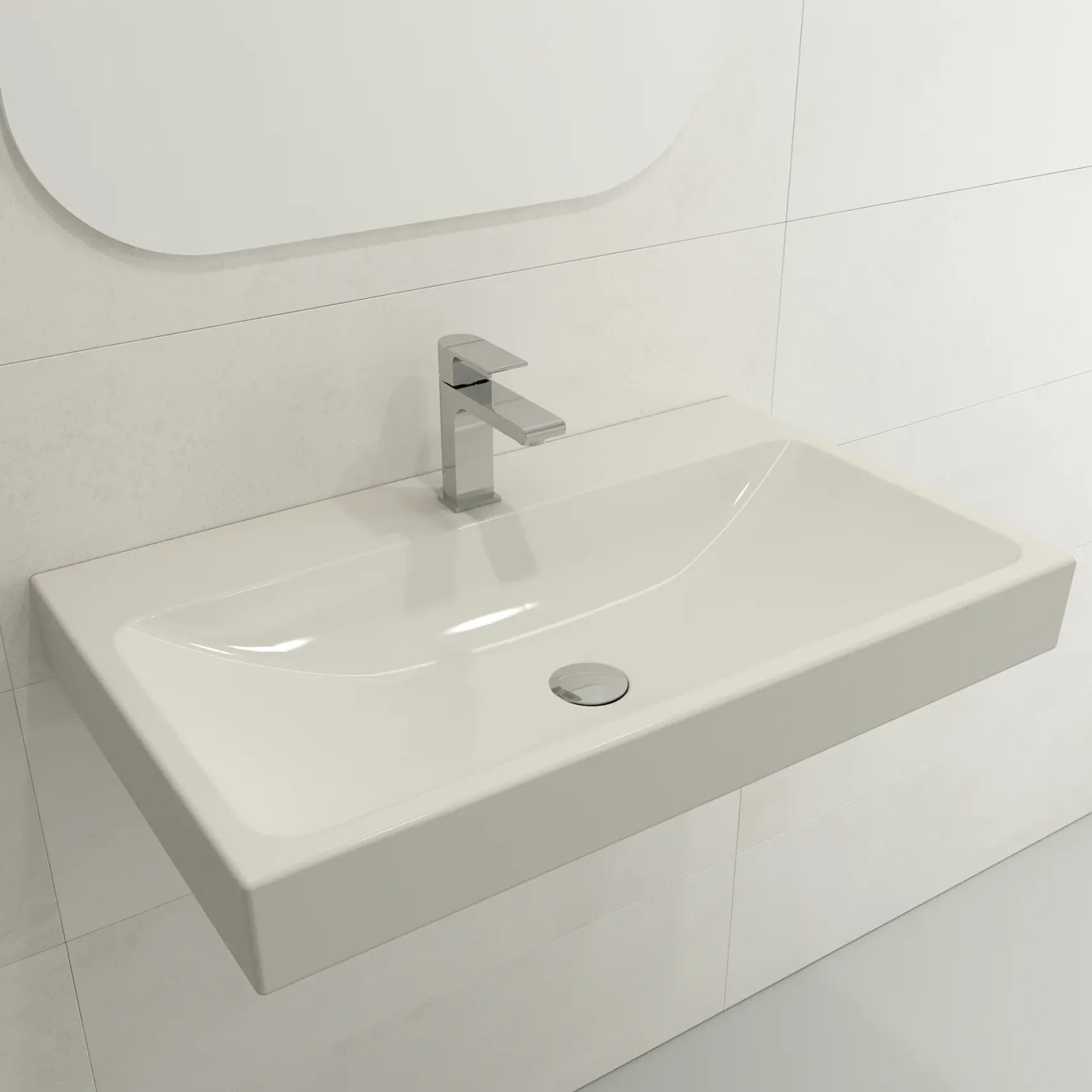 BOCCHI Scala 32" Rectangle Wallmount Fireclay Bathroom Sink, Biscuit, Single Faucet Hole, 1078-014-0126