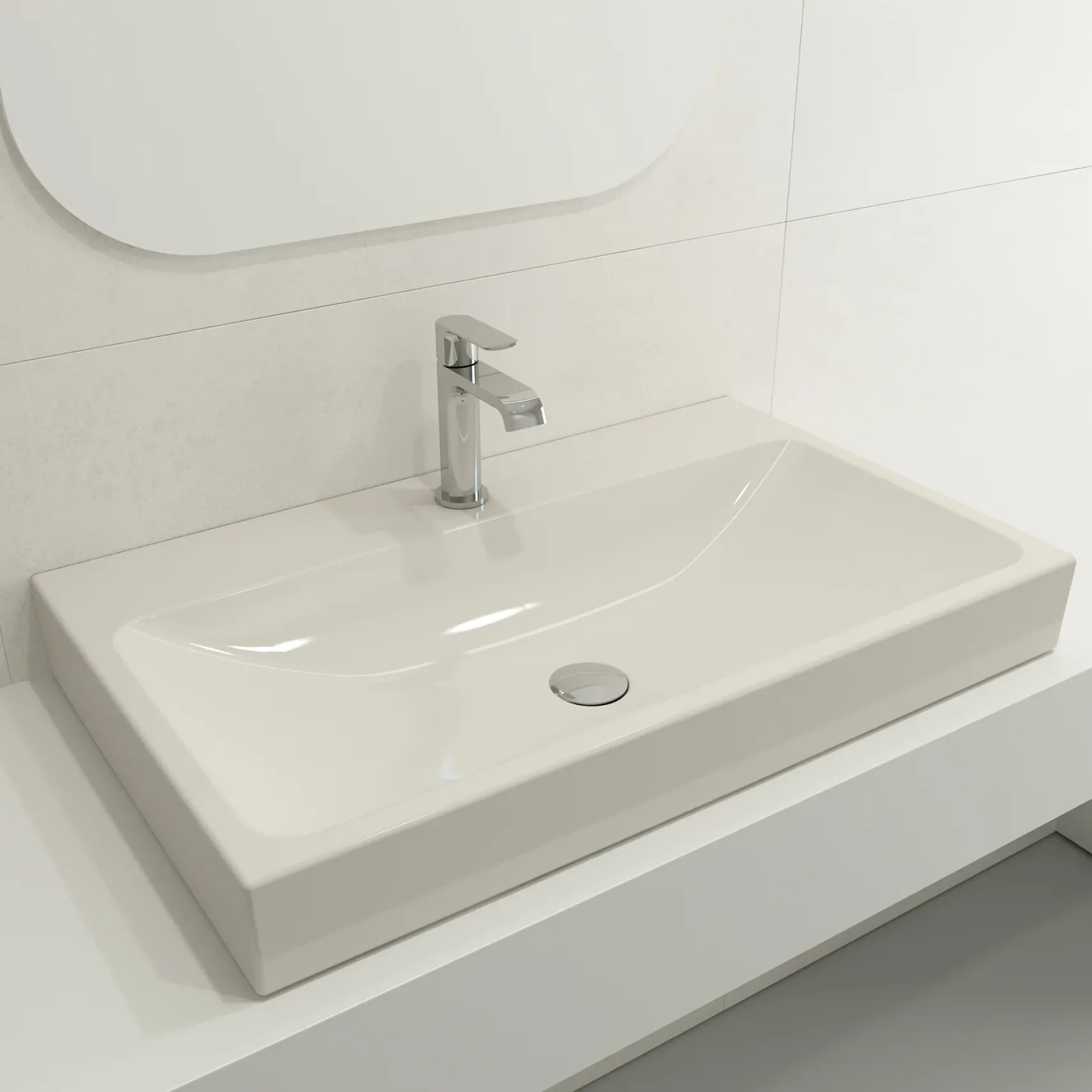 BOCCHI Scala 32" Rectangle Wallmount Fireclay Bathroom Sink, Biscuit, Single Faucet Hole, 1078-014-0126