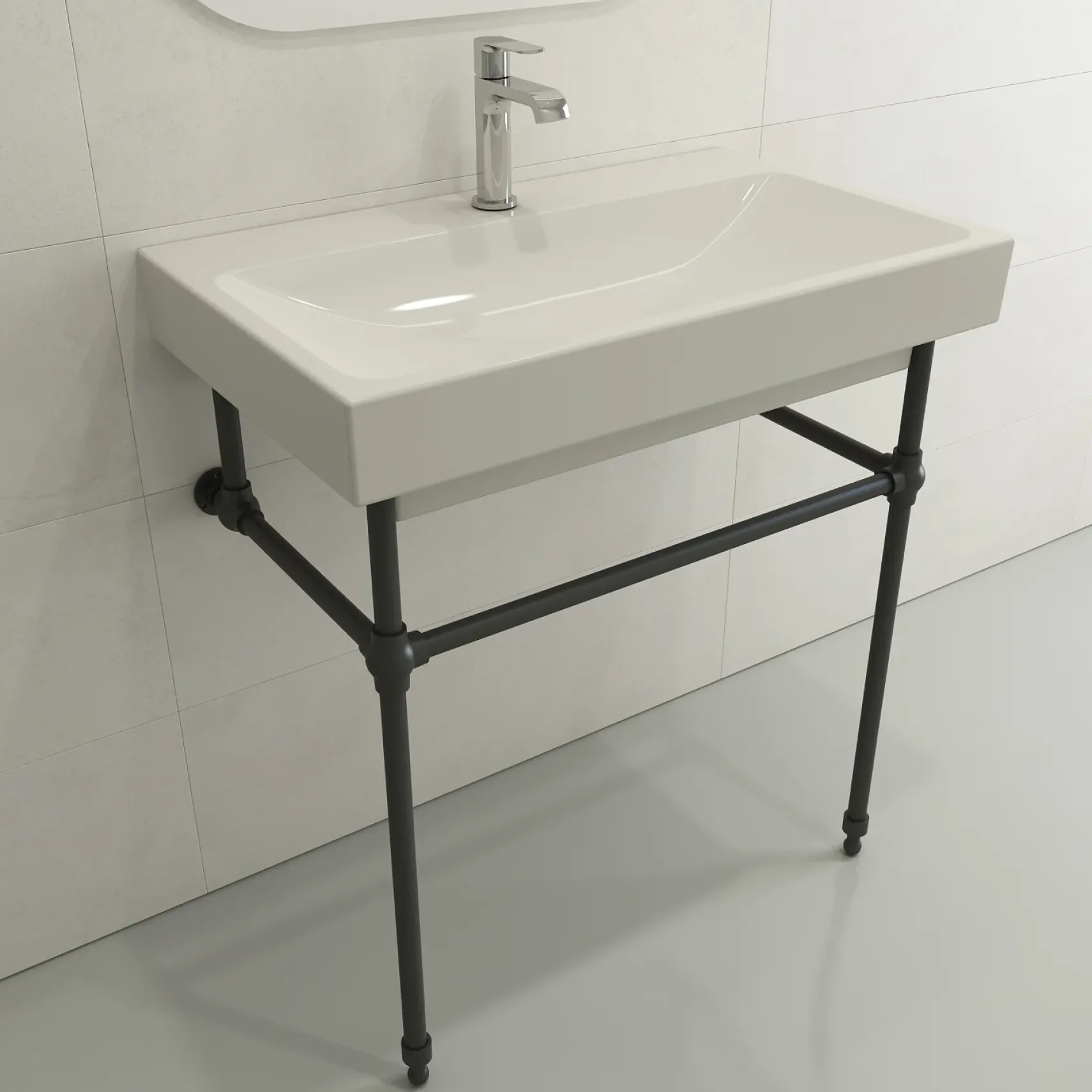 BOCCHI Scala 32" Rectangle Wallmount Fireclay Bathroom Sink, Biscuit, Single Faucet Hole, 1078-014-0126