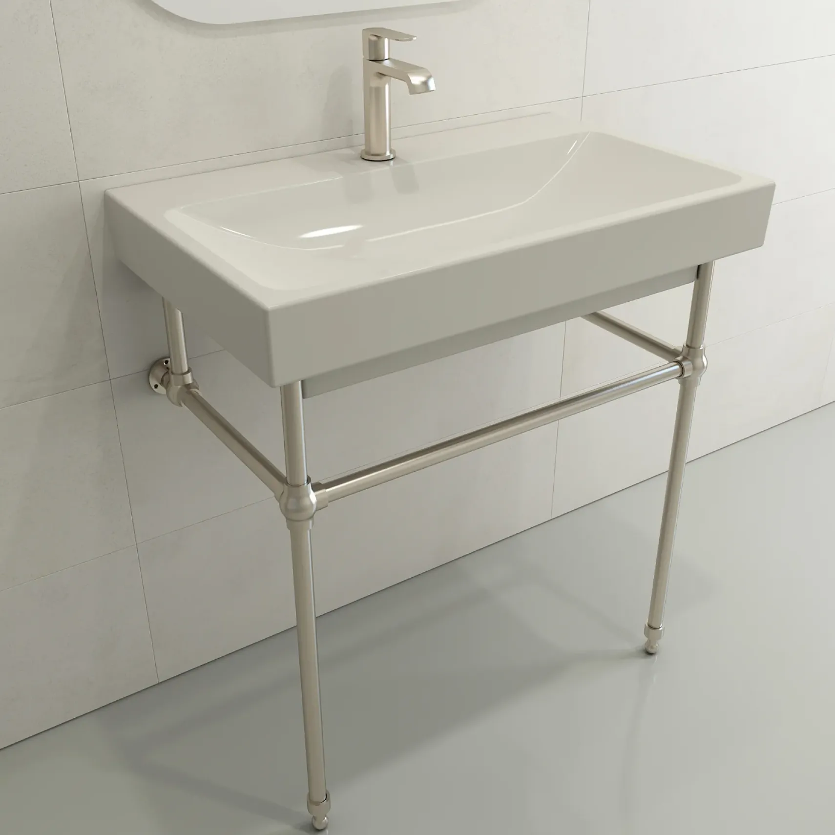 BOCCHI Scala 32" Rectangle Wallmount Fireclay Bathroom Sink, Biscuit, Single Faucet Hole, 1078-014-0126