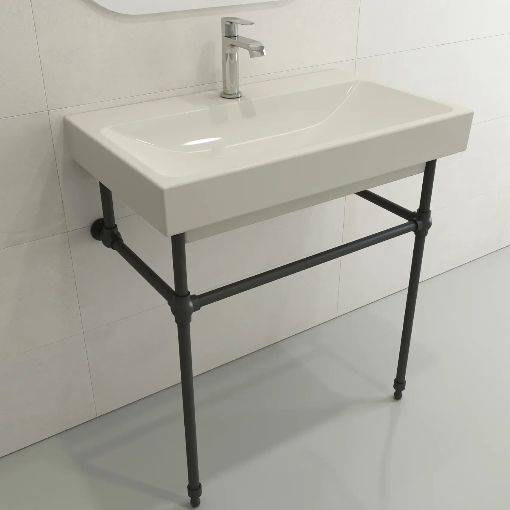 BOCCHI Scala 32" Rectangle Wallmount Fireclay Bathroom Sink, Biscuit, Single Faucet Hole, 1078-014-0126