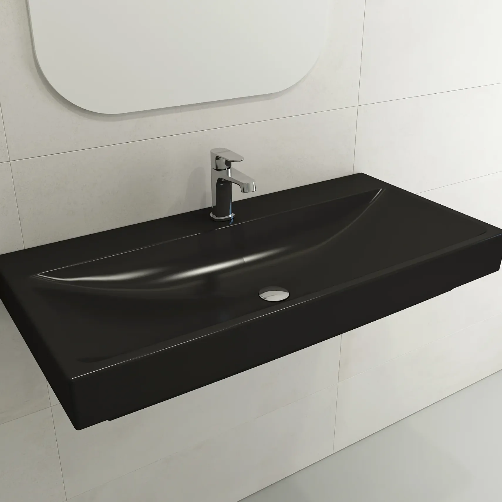 BOCCHI Scala 40" Rectangle Wallmount Fireclay Bathroom Sink, Matte Black, Single Faucet Hole, 1079-004-0126