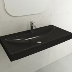 BOCCHI Scala 40" Rectangle Wallmount Fireclay Bathroom Sink, Matte Black, Single Faucet Hole, 1079-004-0126