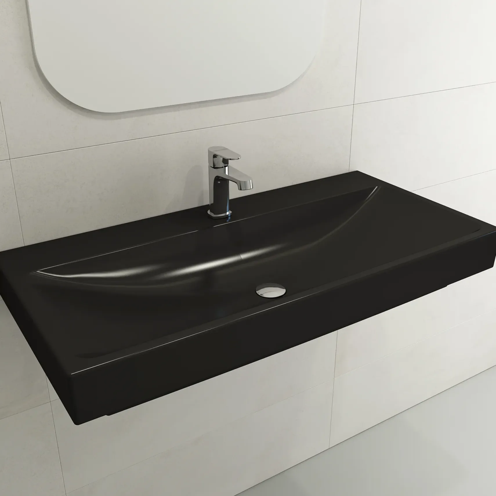 BOCCHI Scala 40" Rectangle Wallmount Fireclay Bathroom Sink, Matte Black, Single Faucet Hole, 1079-004-0126