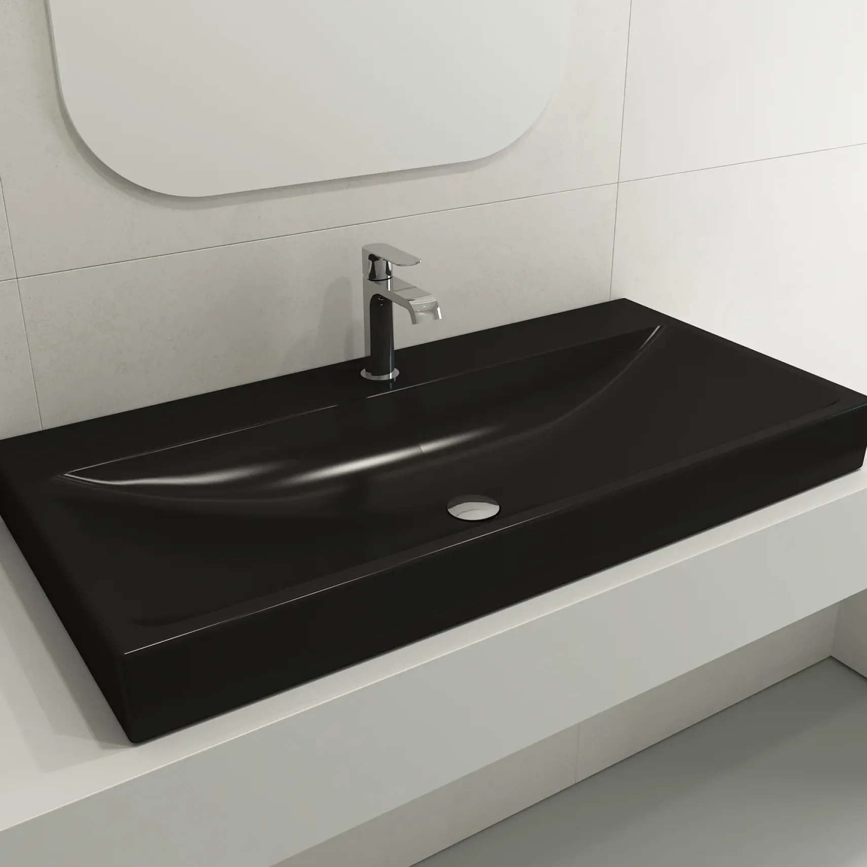BOCCHI Scala 40" Rectangle Wallmount Fireclay Bathroom Sink, Matte Black, Single Faucet Hole, 1079-004-0126