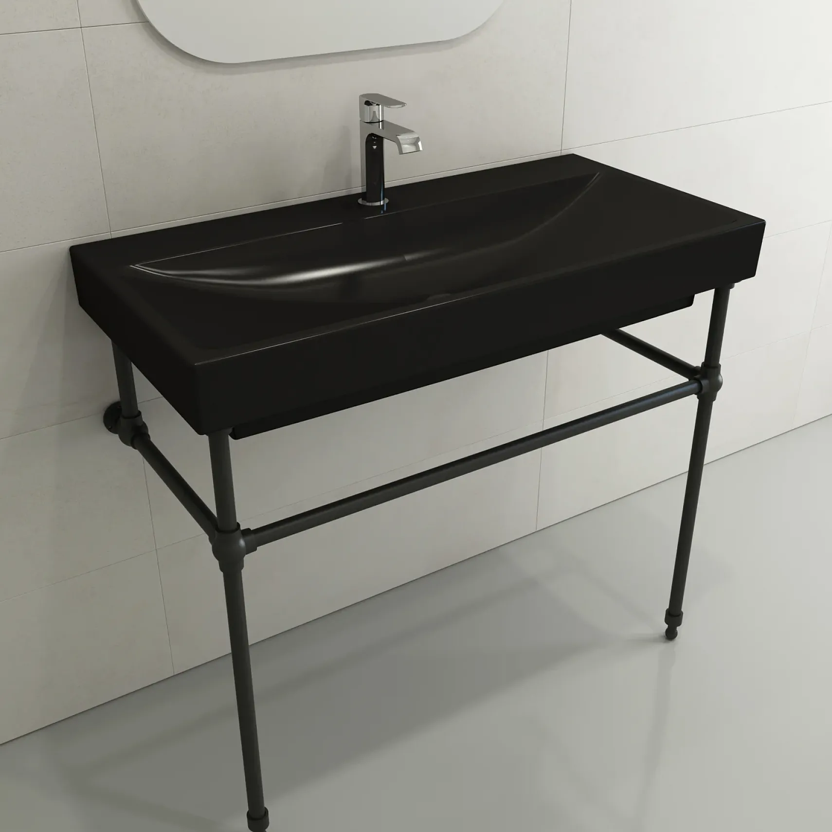 BOCCHI Scala 40" Rectangle Wallmount Fireclay Bathroom Sink, Matte Black, Single Faucet Hole, 1079-004-0126