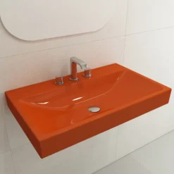 BOCCHI Scala 32" Rectangle Wallmount Fireclay Bathroom Sink, Orange, 3 Faucet Hole, 1078-012-0127