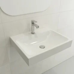 BOCCHI Scala 24" Rectangle Wallmount Fireclay Bathroom Sink, White, Single Faucet Hole, 1077-001-0126