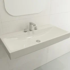 BOCCHI Scala 40" Rectangle Wallmount Fireclay Bathroom Sink, Biscuit, 3 Faucet Hole, 1079-014-0127