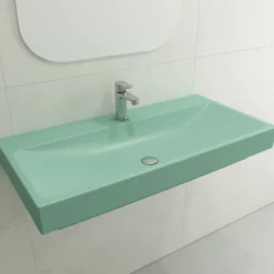 BOCCHI Scala 40" Rectangle Wallmount Fireclay Bathroom Sink, Matte Mint Green, Single Faucet Hole, 1079-033-0126